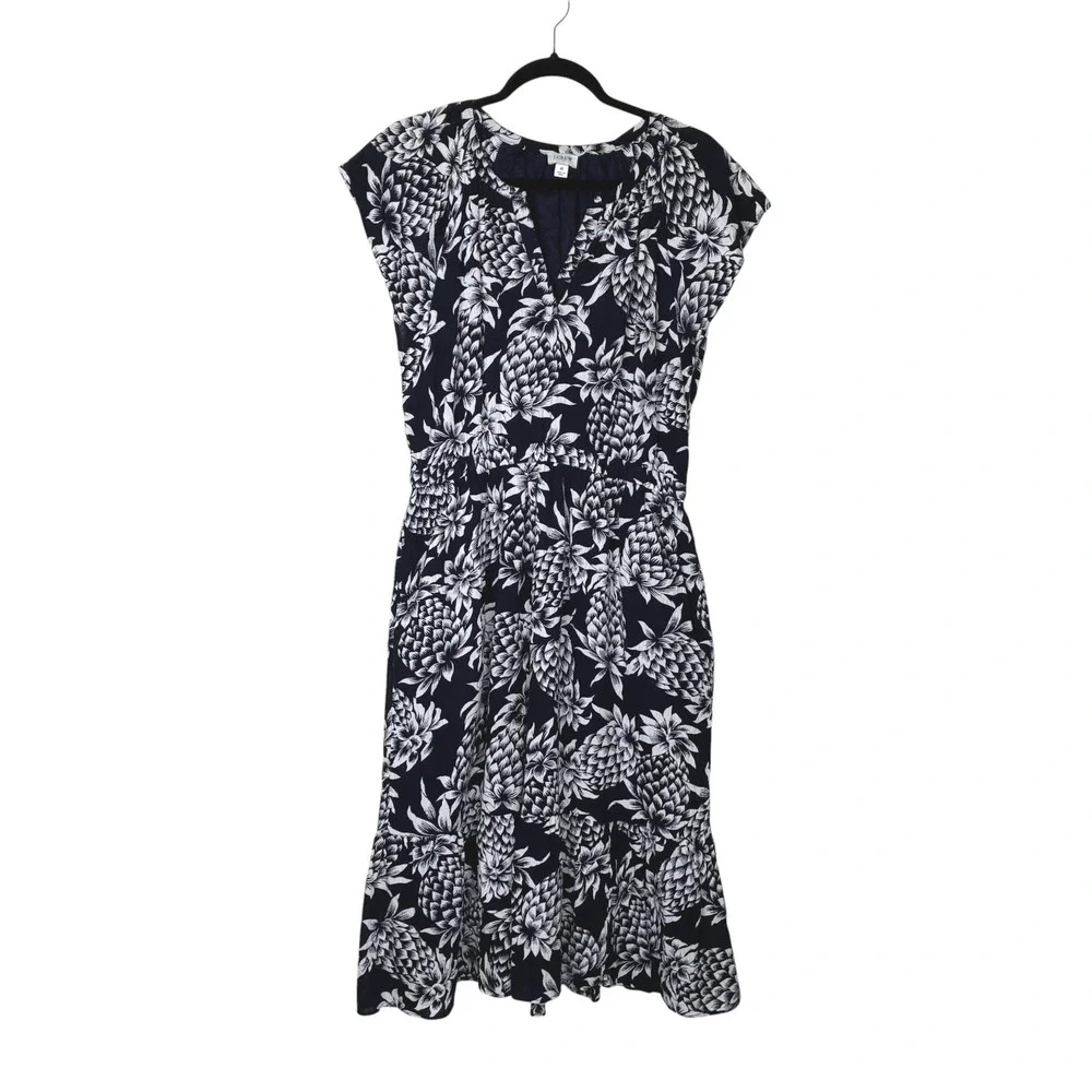 J. Crew Womens Sleeveless Crinkle Dress Size 6 Navy Vacation Novelty Resort